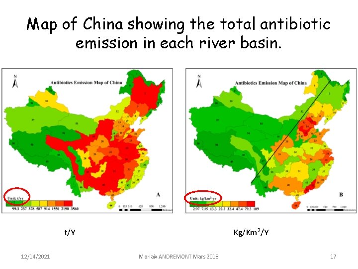 Map of China showing the total antibiotic emission in each river basin. t/Y 12/14/2021