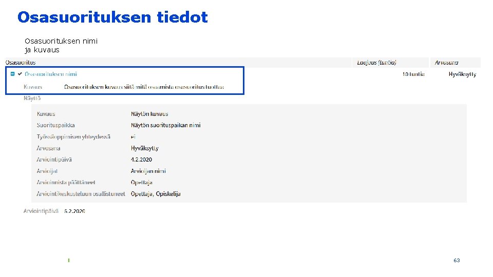 Osasuorituksen tiedot Osasuorituksen nimi ja kuvaus 63 