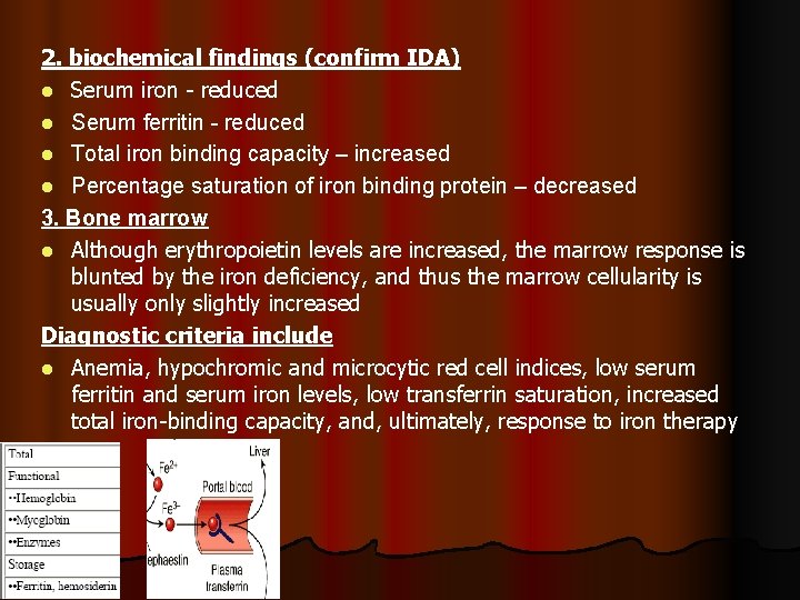 2. biochemical findings (confirm IDA) l Serum iron - reduced l Serum ferritin -