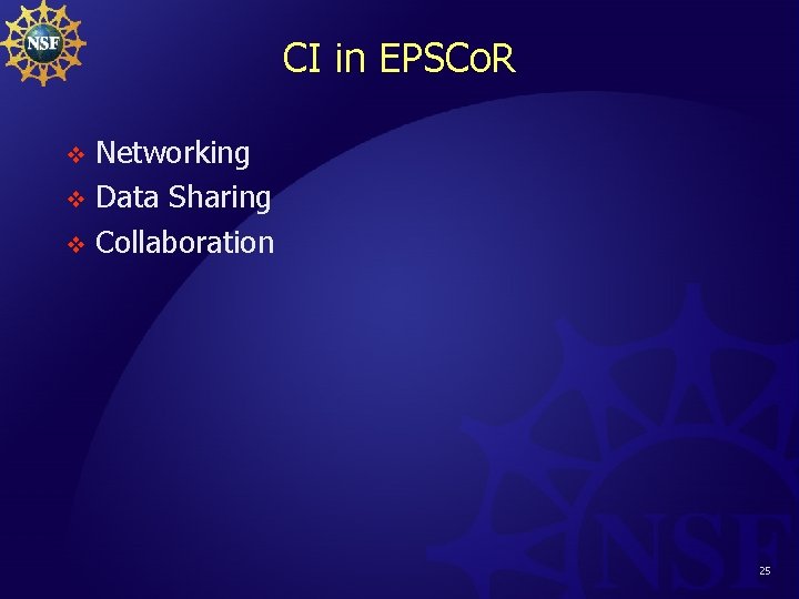 CI in EPSCo. R Networking v Data Sharing v Collaboration v 25 