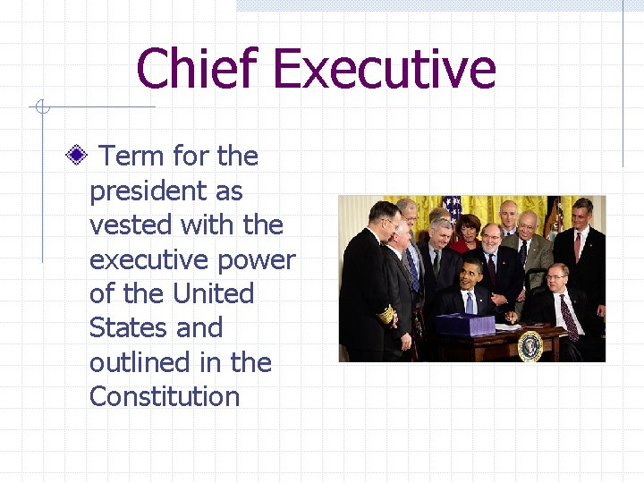 Chief Executive Term for the president as vested with the executive power of the