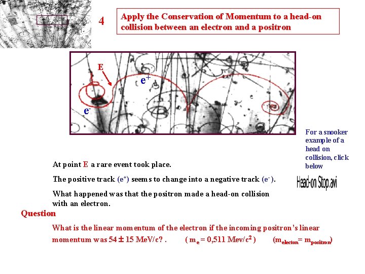 4 Apply the Conservation of Momentum to a head-on collision between an electron and