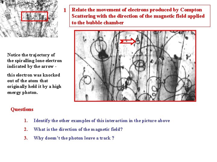1 Relate the movement of electrons produced by Compton Scattering with the direction of