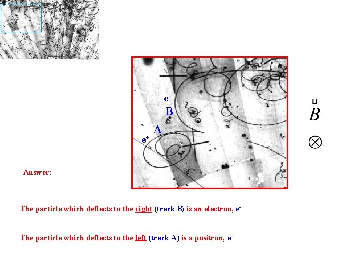 e- B e+ A Answer: The particle which deflects to the right (track B)