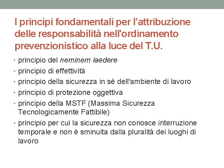 I principi fondamentali per l’attribuzione delle responsabilità nell'ordinamento prevenzionistico alla luce del T. U.