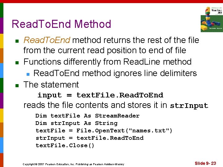 Read. To. End Method n n n Read. To. End method returns the rest