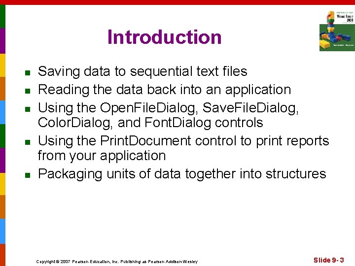 Introduction n n Saving data to sequential text files Reading the data back into