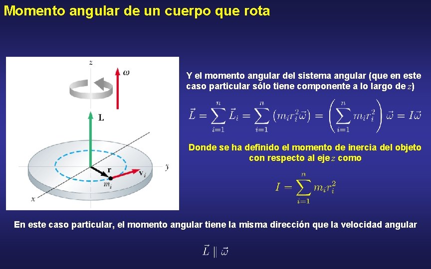 Momento angular de un cuerpo que rota Y el momento angular del sistema angular