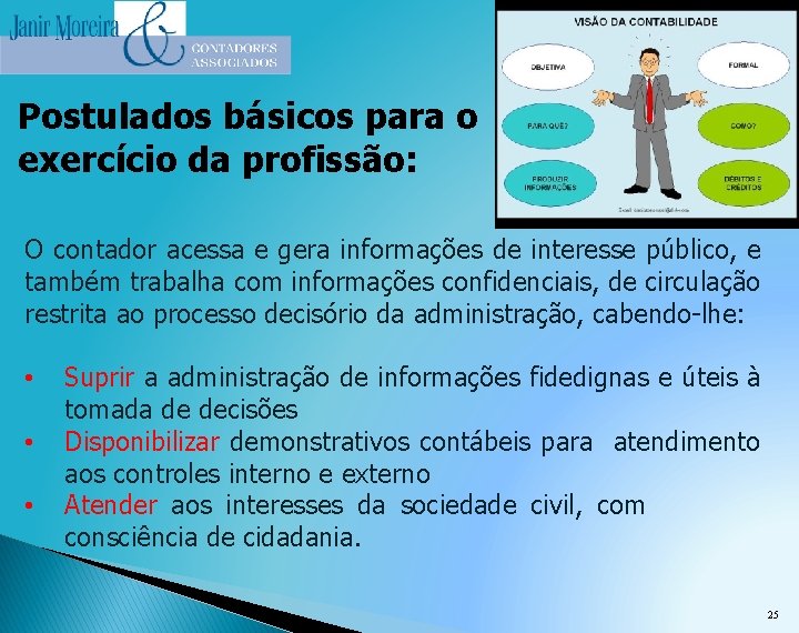 Postulados básicos para o exercício da profissão: O contador acessa e gera informações de