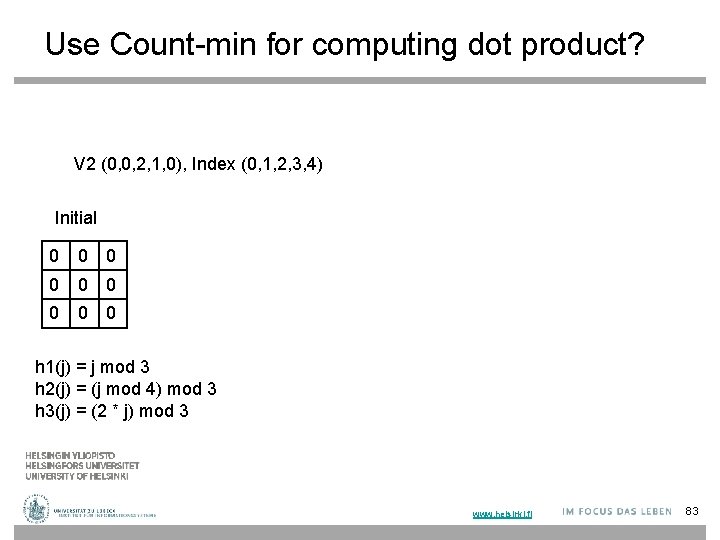 Use Count-min for computing dot product? V 2 (0, 0, 2, 1, 0), Index
