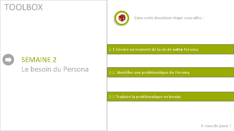 TOOLBOX Dans cette deuxième étape vous allez : 2 -1 Décrire un moment de