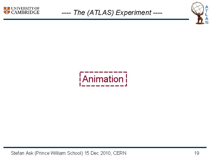 ---- The (ATLAS) Experiment ---- Animation Stefan Ask (Prince William School) 15 Dec 2010,