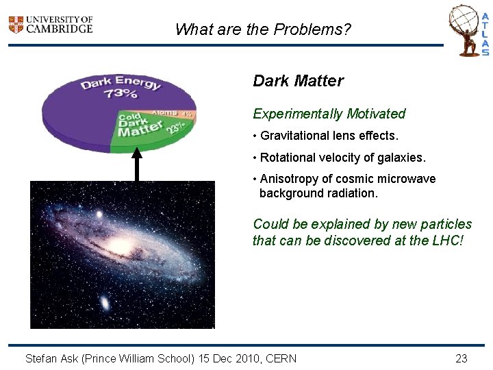 What are the Problems? Dark Matter Experimentally Motivated • Gravitational lens effects. • Rotational