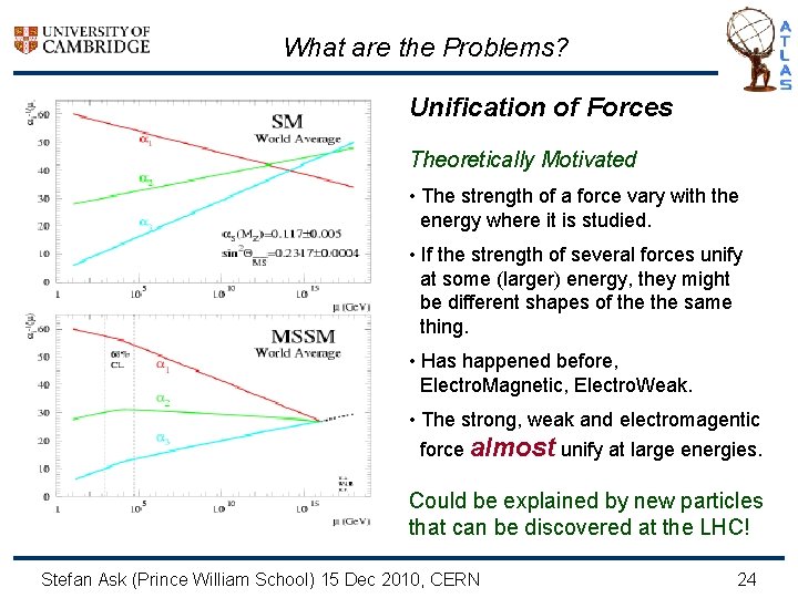 What are the Problems? Unification of Forces Theoretically Motivated • The strength of a