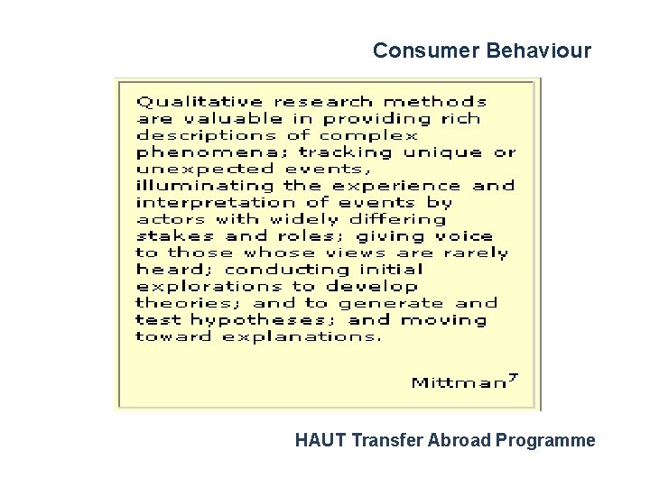 Consumer Behaviour HAUT Transfer Abroad Programme 