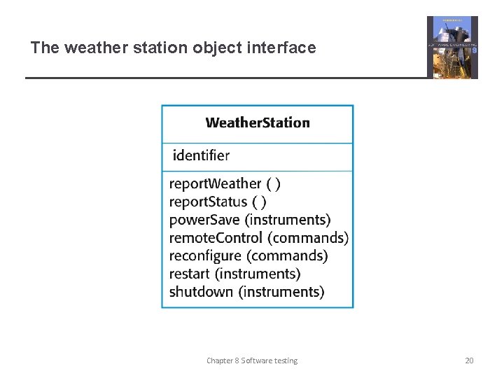 The weather station object interface Chapter 8 Software testing 20 