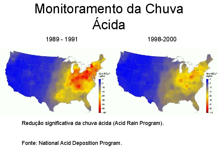 Monitoramento da Chuva Ácida 1989 - 1991 1998 -2000 Redução significativa da chuva ácida
