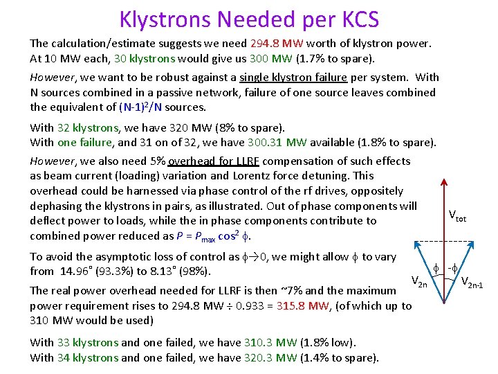 Klystrons Needed per KCS The calculation/estimate suggests we need 294. 8 MW worth of