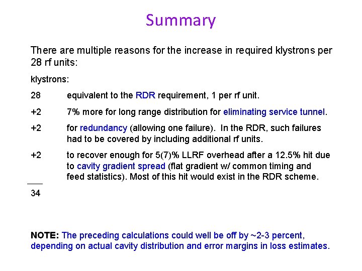 Summary There are multiple reasons for the increase in required klystrons per 28 rf