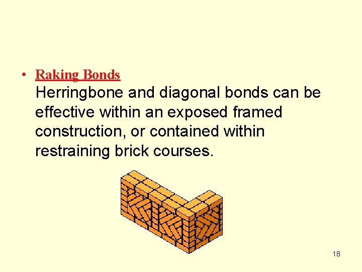  • Raking Bonds Herringbone and diagonal bonds can be effective within an exposed