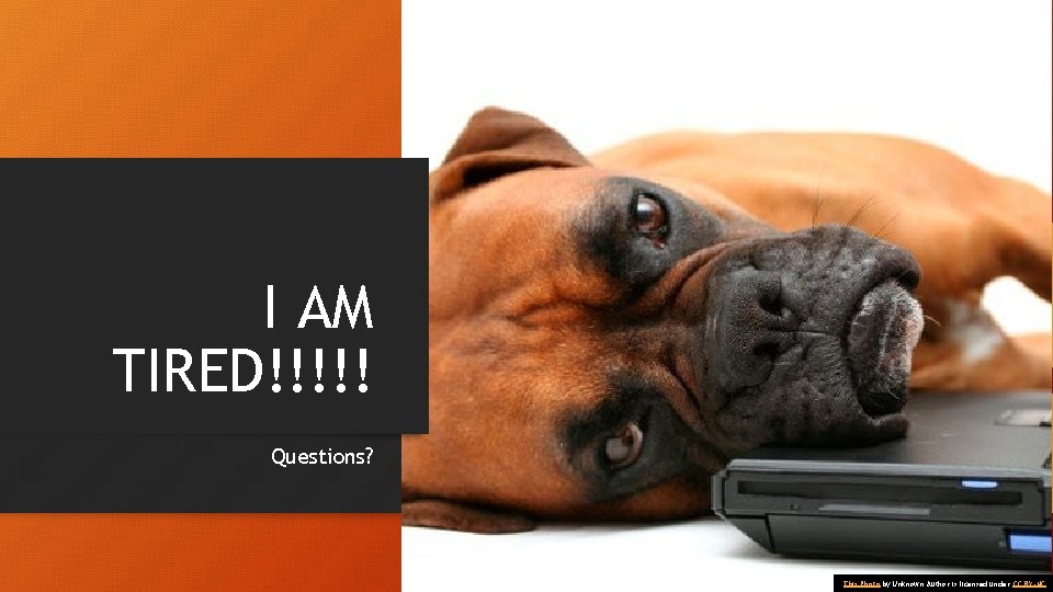 I AM TIRED!!!!! Questions? This Photo by Unknown Author is licensed under CC BY-NC