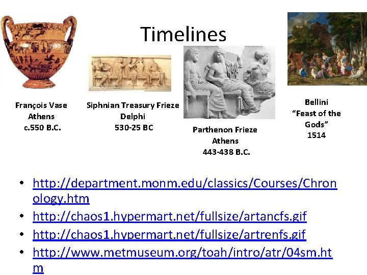 Timelines François Vase Athens c. 550 B. C. Siphnian Treasury Frieze Delphi 530 -25