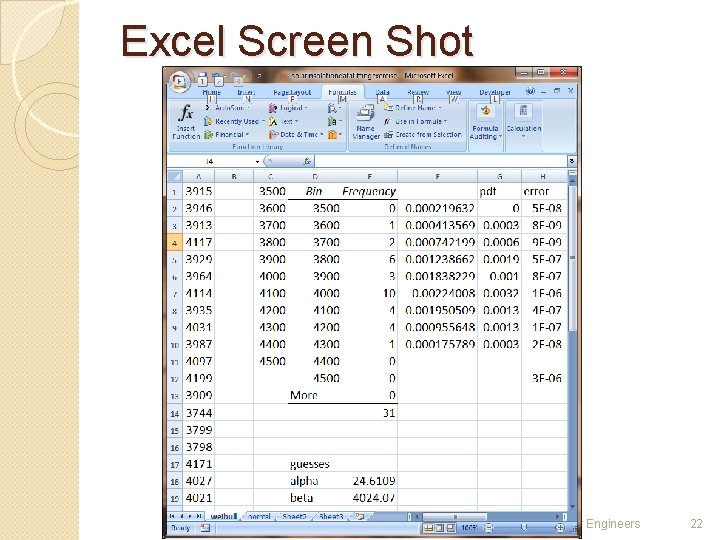 Excel Screen Shot Uncertainty Analysis for Engineers 22 