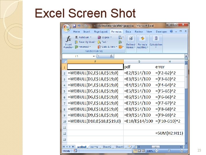 Excel Screen Shot Uncertainty Analysis for Engineers 23 