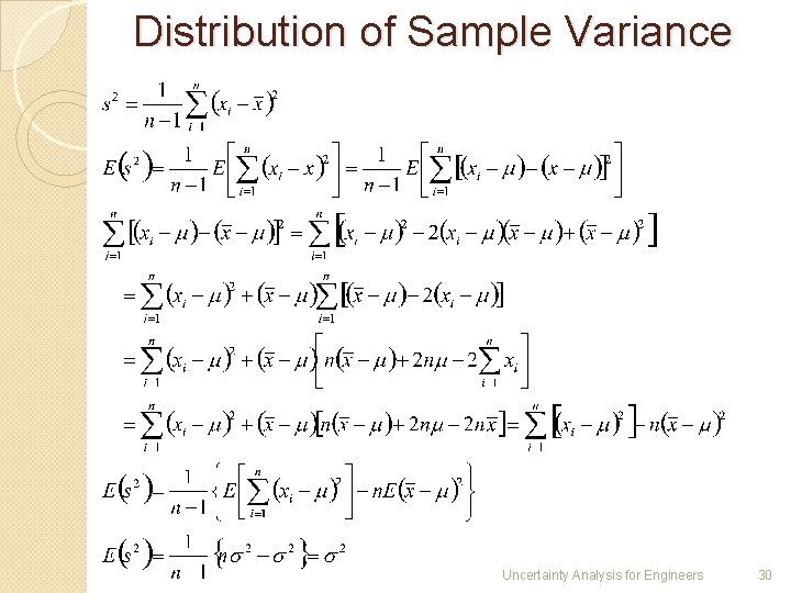 Distribution of Sample Variance Uncertainty Analysis for Engineers 30 