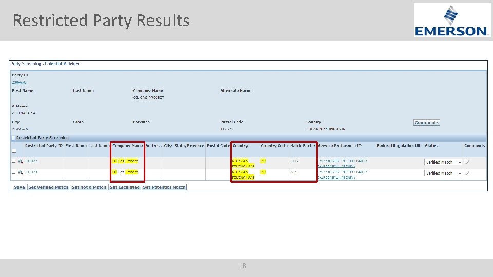 Restricted Party Results 18 