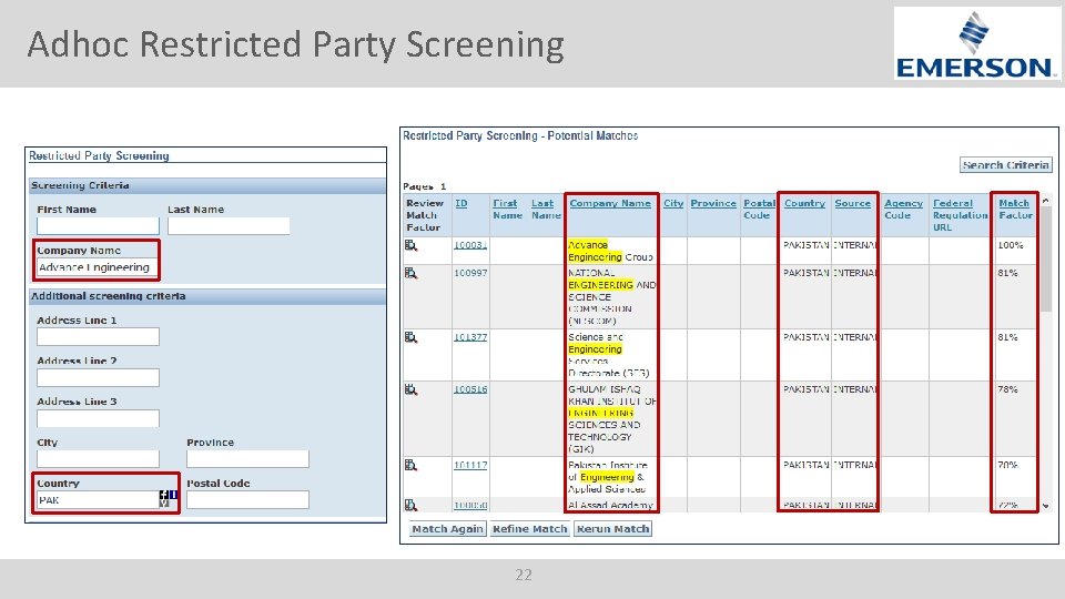 Adhoc Restricted Party Screening 22 