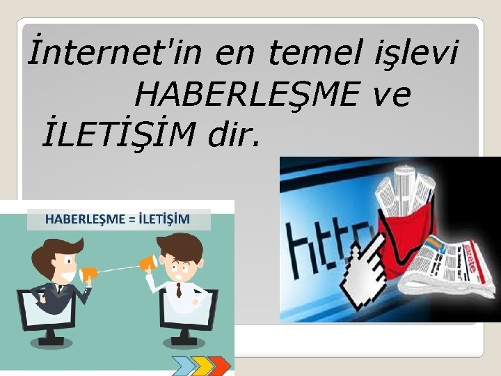 İnternet'in en temel işlevi HABERLEŞME ve İLETİŞİM dir. 