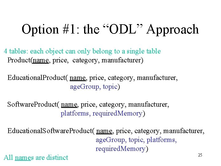 Option #1: the “ODL” Approach 4 tables: each object can only belong to a Option #1: the “ODL” Approach 4 tables: each object can only belong to a
