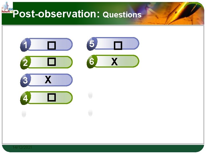 Post-observation: Questions 1 � 5 � 2 � 6 X 3 X 4 �