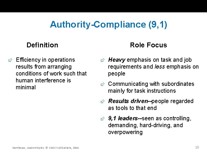 Authority-Compliance (9, 1) Definition Efficiency in operations results from arranging conditions of work such