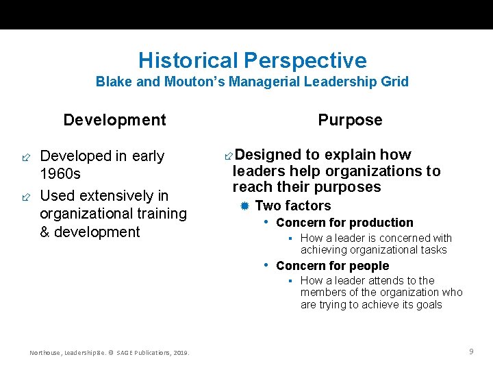 Historical Perspective Blake and Mouton’s Managerial Leadership Grid Development Developed in early 1960 s
