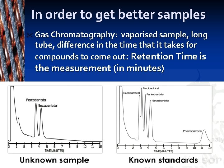 In order to get better samples " Gas Chromatography: vaporised sample, long tube, difference