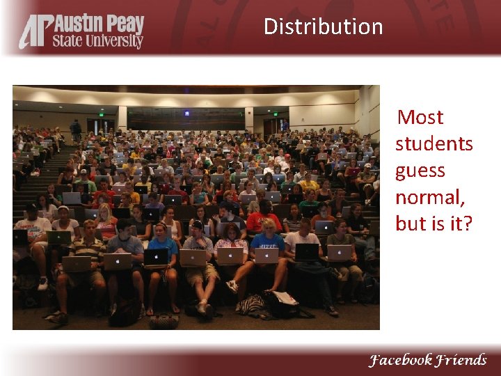 Distribution Most students guess normal, but is it? 