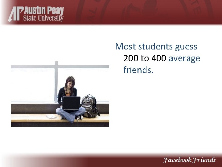 Most students guess 200 to 400 average friends. 