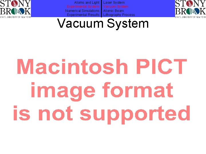 Atoms and Light Experimental System Numerical Simulations Experimental Results Laser System Vacuum System Atomic