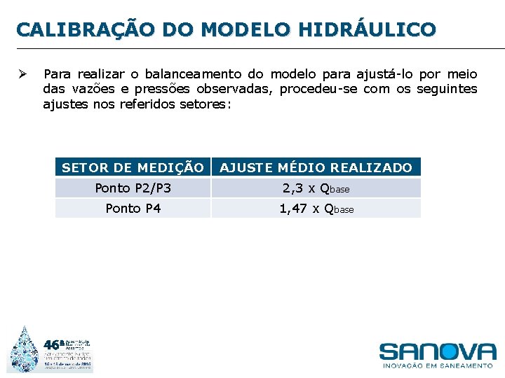 CALIBRAÇÃO DO MODELO HIDRÁULICO Ø Para realizar o balanceamento do modelo para ajustá-lo por