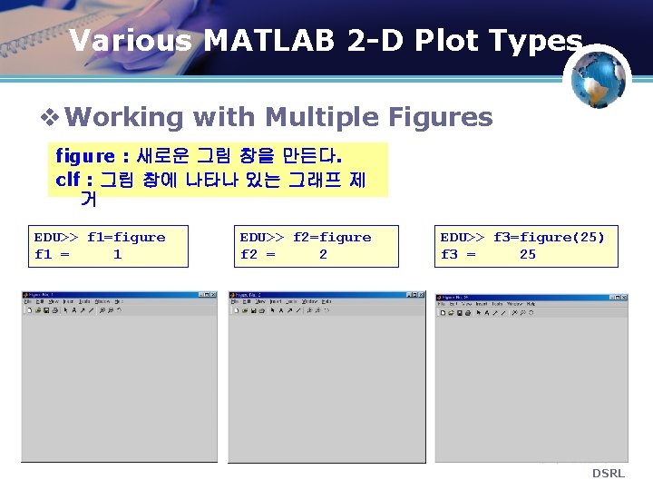 Various MATLAB 2 -D Plot Types v Working with Multiple Figures figure : 새로운