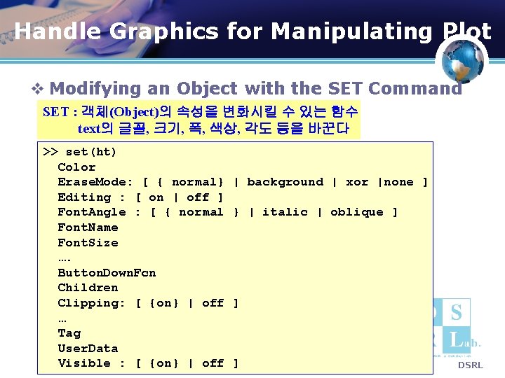 Handle Graphics for Manipulating Plot v Modifying an Object with the SET Command SET