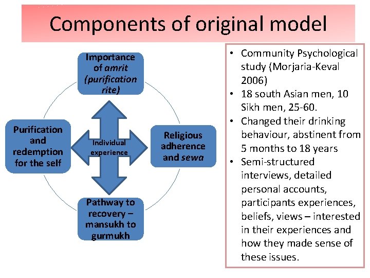 Components of original model Importance of amrit (purification rite) Purification and redemption for the