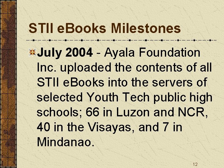 STII e. Books Milestones July 2004 - Ayala Foundation Inc. uploaded the contents of