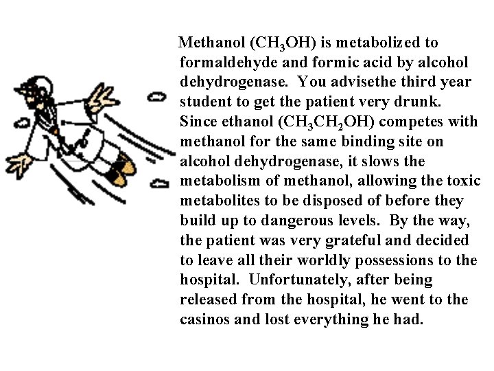 Methanol (CH 3 OH) is metabolized to formaldehyde and formic acid by alcohol dehydrogenase.