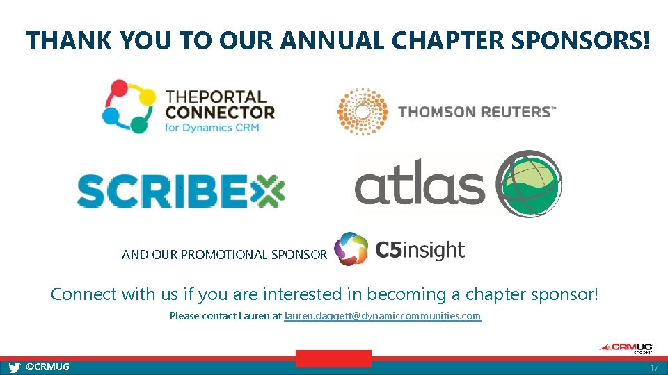 THANK YOU TO OUR ANNUAL CHAPTER SPONSORS! AND OUR PROMOTIONAL SPONSOR Connect with us