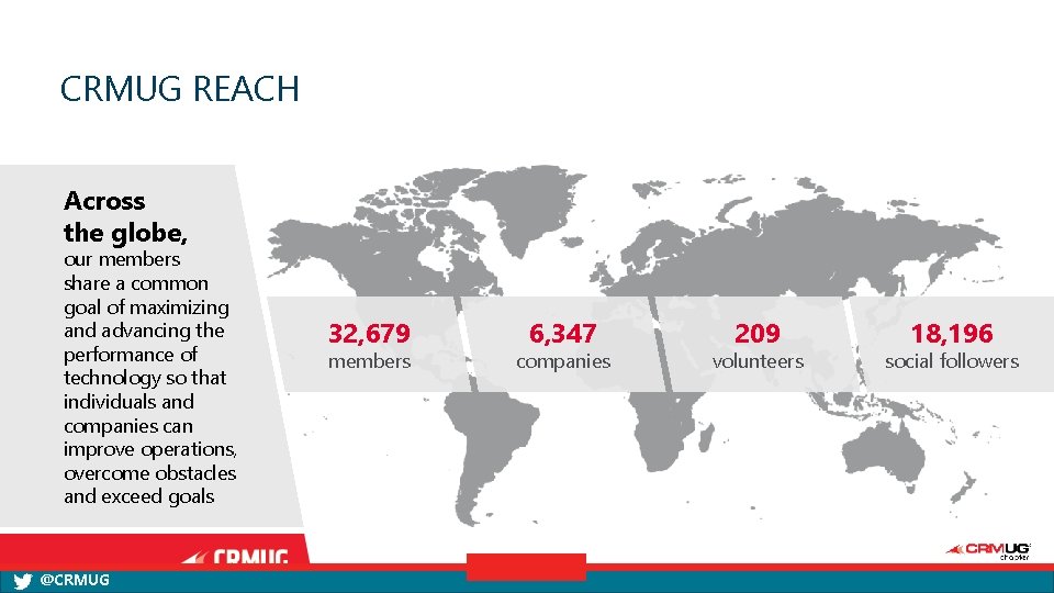 CRMUG REACH Across the globe, our members share a common goal of maximizing and