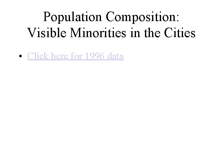 Population Composition: Visible Minorities in the Cities • Click here for 1996 data 