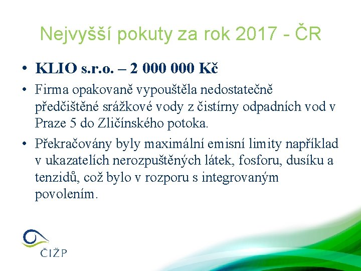 Nejvyšší pokuty za rok 2017 - ČR • KLIO s. r. o. – 2